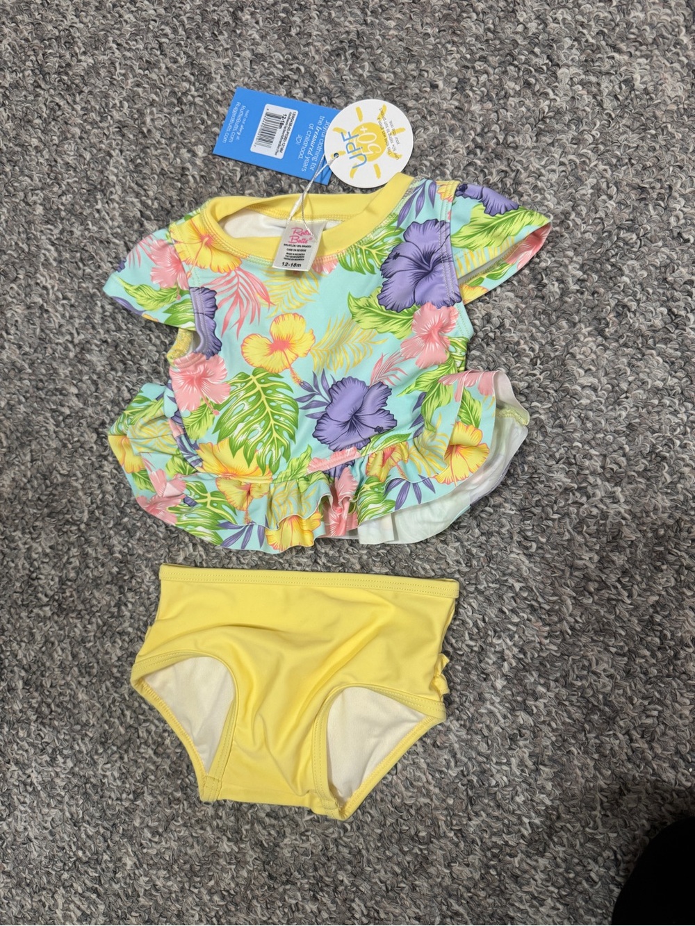 Tropical Floral Ruffle Swim Set - Yellow & hibiscus 🌺
